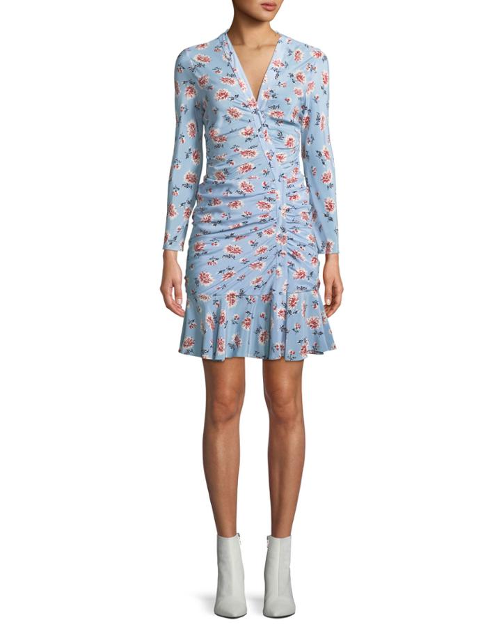 Rowe Bracelet-sleeve Ruched Asymmetric-placket Floral-print