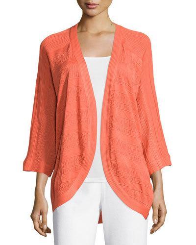 Ginny Textured 3/4-sleeve Cardigan, Persimmon