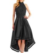 High-low Cocktail Dress With 3d-lace Bodice, Black