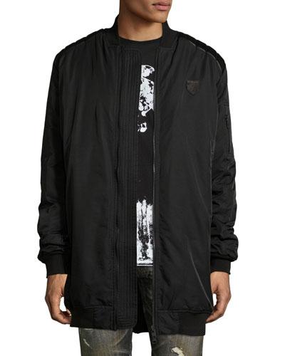 Elongated Bomber Jacket W/leather Trim, Black