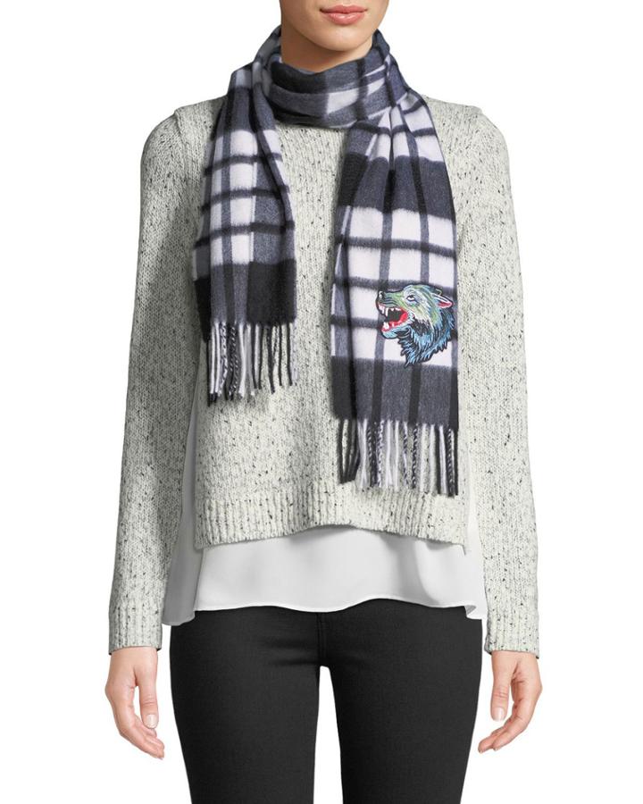 Cashmere Plaid Scarf W/ Dog Patch