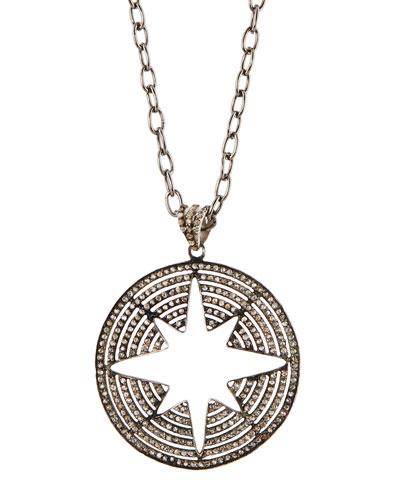 Pave Champagne Diamond Round Pendant Necklace