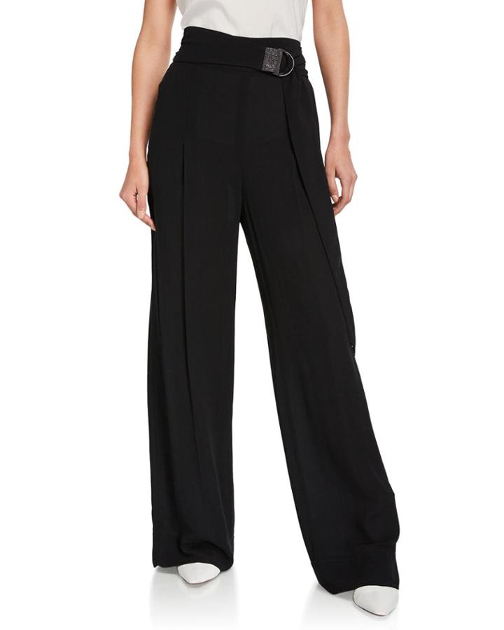Monili-tabbed Wide-leg Silk Evening Pants