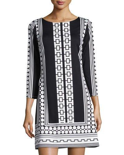 Geometric-print Shift Dress, Black