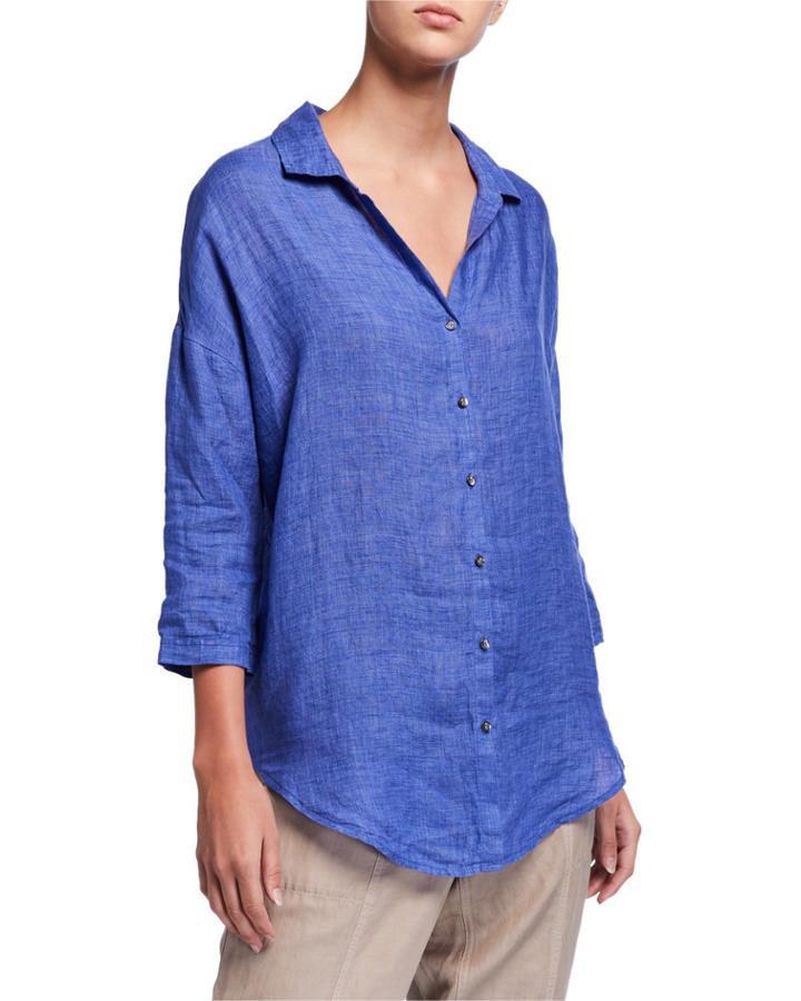 Joy Ride Button-down Linen Tunic Top
