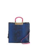 Sasha Snake-embossed Tote Bag, Navy/black