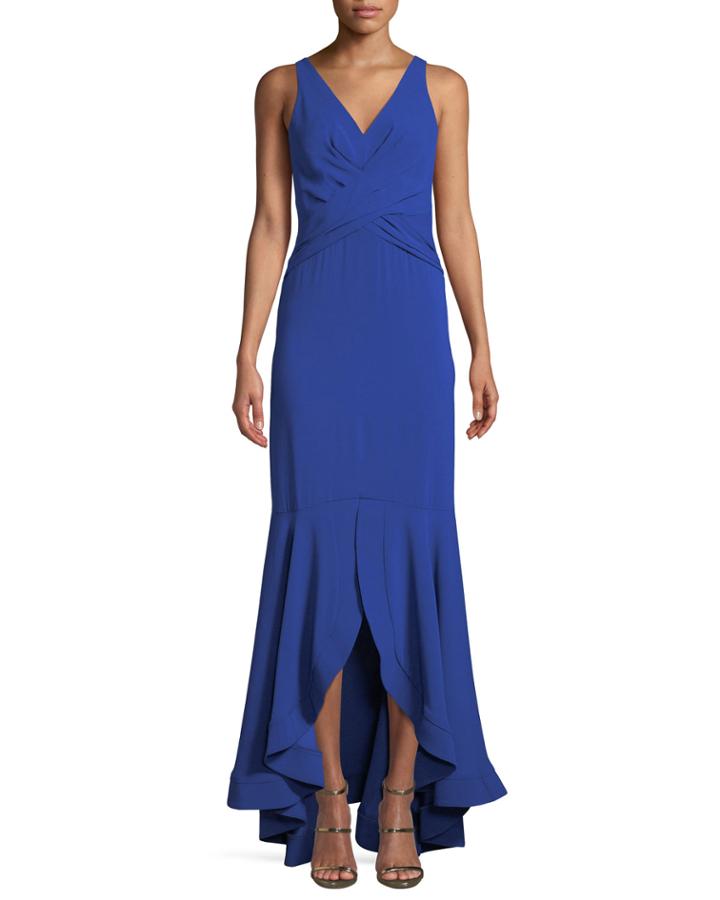 Montague V-neck Gown W/ High-low Hem