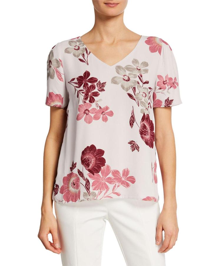 Floral-print Short-sleeve V-neck Top