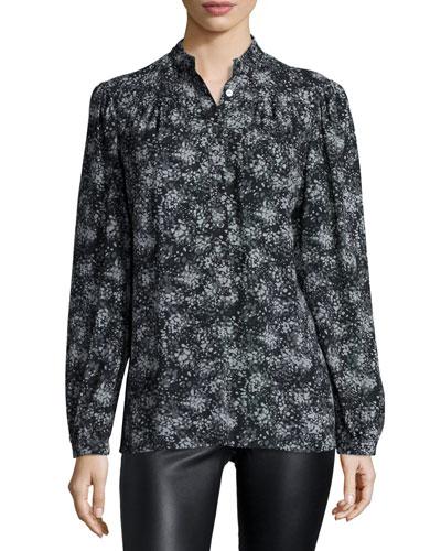 Long-sleeve Printed Blouse, Taupe