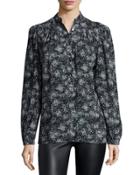 Long-sleeve Printed Blouse, Taupe
