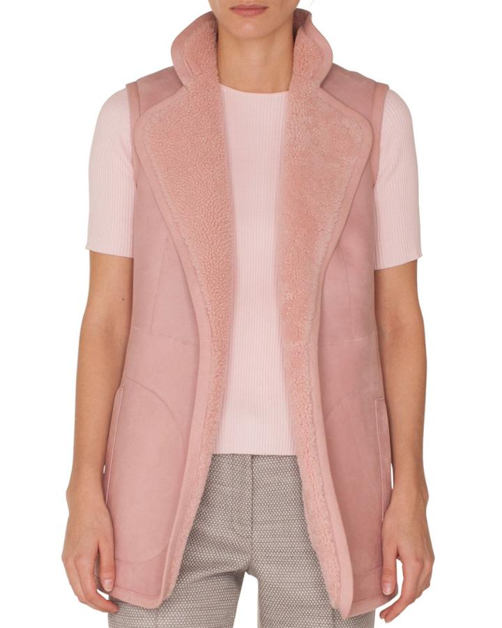 Stand-collar No-closure Reversible Suede Shearling Fur Vest