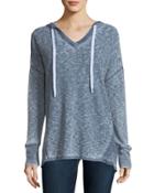 Waffle-knit V-neck Hoodie Top