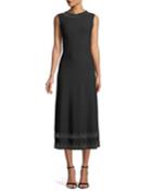 Studded High-neck Sleeveless A-line Crepe