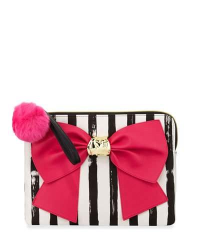 Bow And Arrow Striped Bow Pouch Bag, Fuchsia