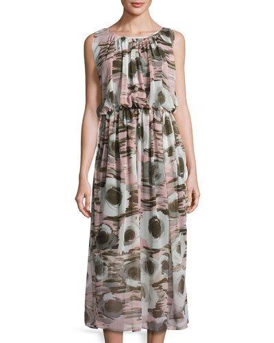 Printed Chiffon Blouson Dress, Pink