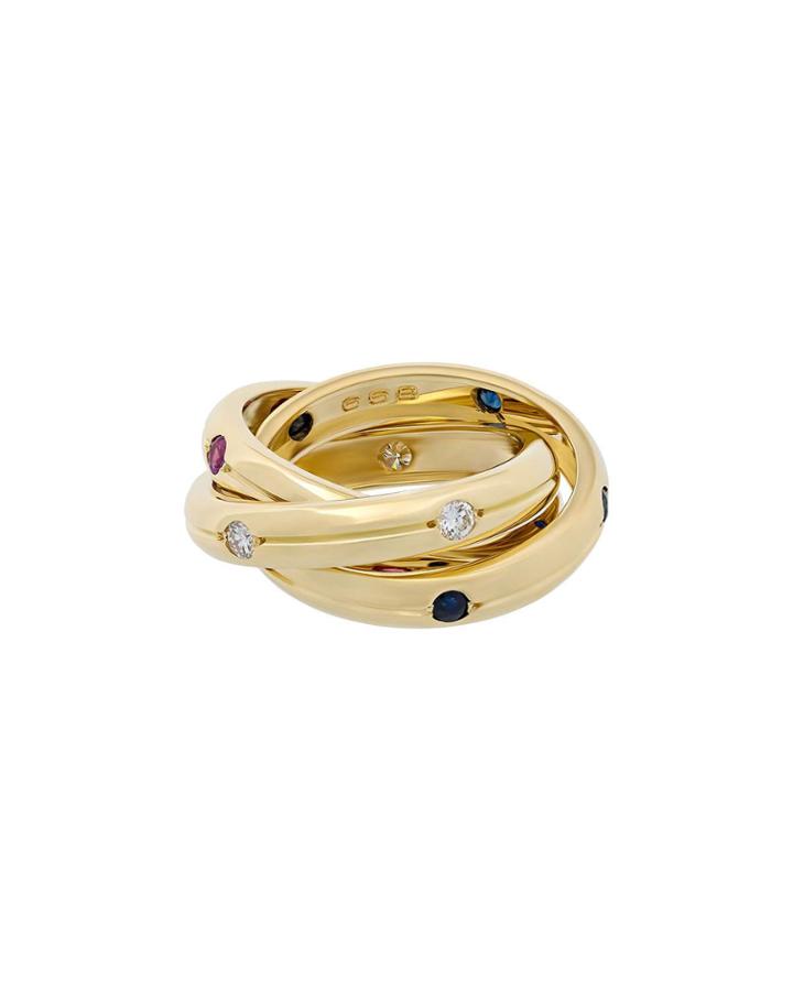 Estate 18k Yellow Gold Trinity Diamond/sapphire/ruby Ring,
