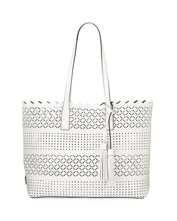 Laser-cut Leather Shoulder Tote Bag