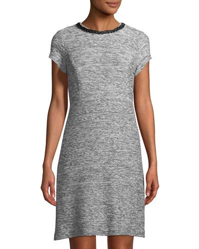 Tweed Short Sleeve A-line Dress