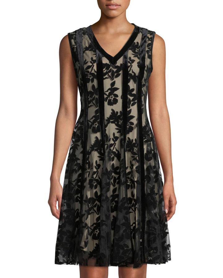 Velvet Floral Overlay Cocktail Dress