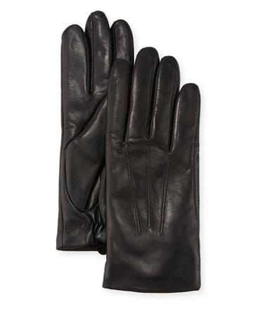 Three-point Leather Gloves W/ Faux-fur