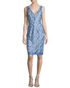 Sleeveless Printed V-neck Cocktail Dress, Blue