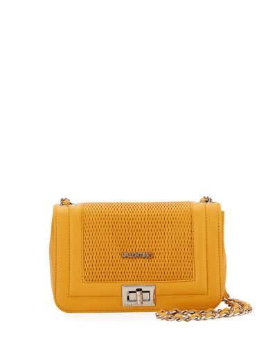 Beatriz Perforated Leather Chain Crossbody Bag, Orange