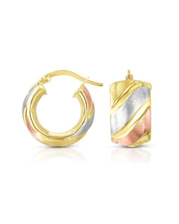 14k Italian Gold Huggie Hoop Earrings, Tricolor