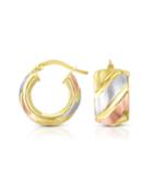 14k Italian Gold Huggie Hoop Earrings, Tricolor