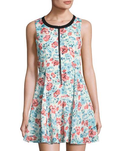 Quinn Zip-front Dress, Blue Pattern