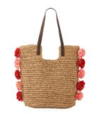 Crochet Tote Bag With Pompoms, Brown