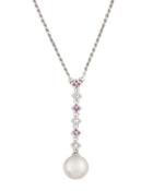Diamond, Sapphire And Pearl Pendant Necklace