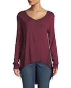 Ridley Gingham-back V-neck Long-sleeve High-low Jersey Top