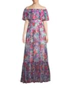 Pleated Off-the-shoulder Chiffon Gown