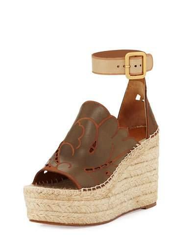 Tooled Leather Wedge Espadrille