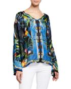 Jungle V-neck Dolman-sleeve Printed Georgette Blouse