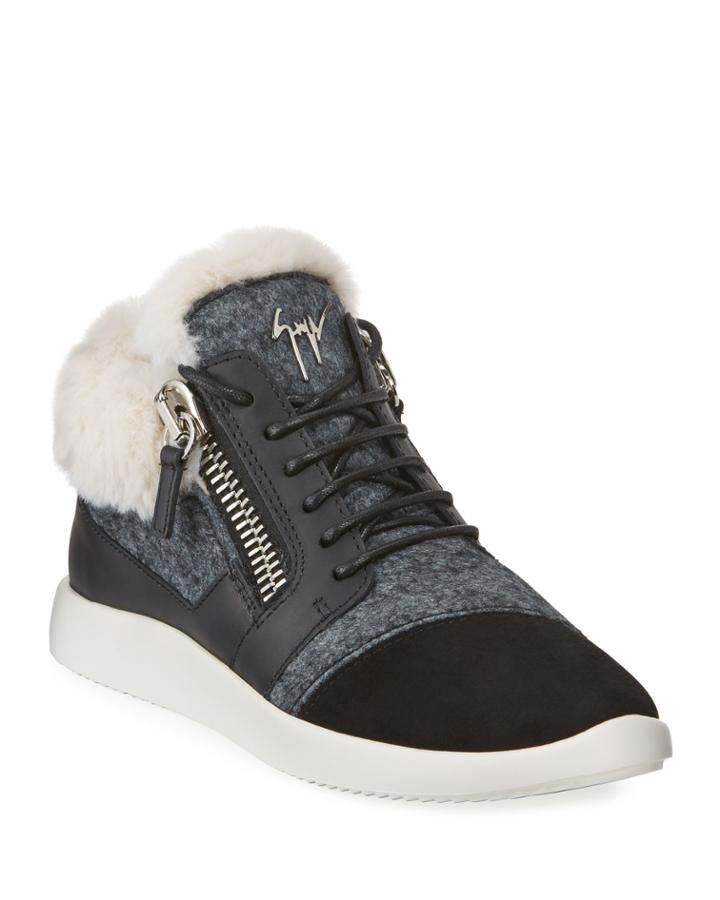 Faux-fur High-top Trainer