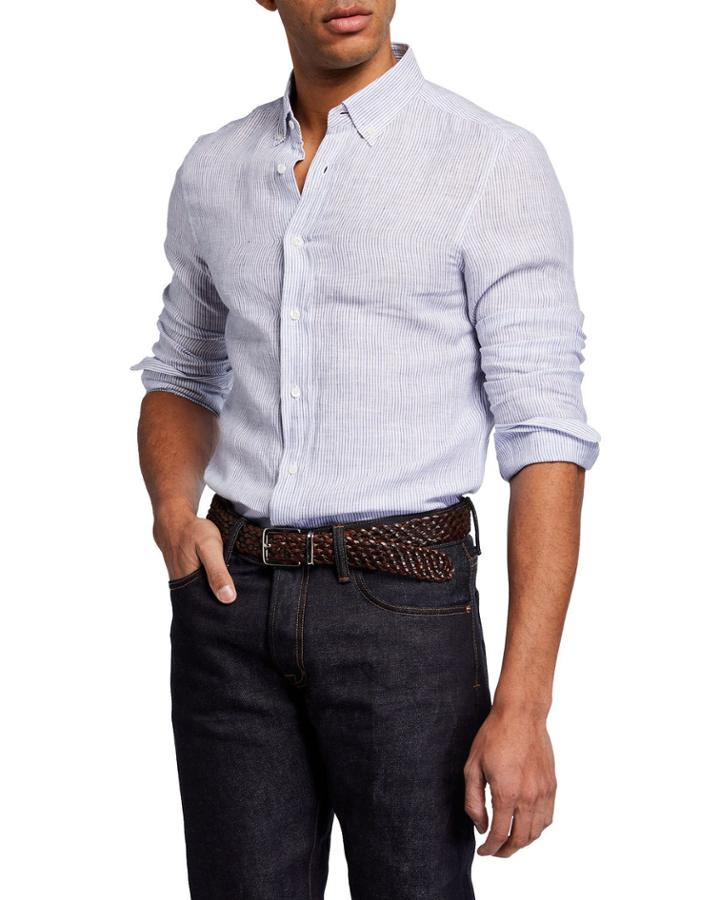 Men's Narrow Stripe Linen