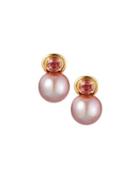 18k Kasumiga Pink Pearl & Tourmaline Drop Earrings,