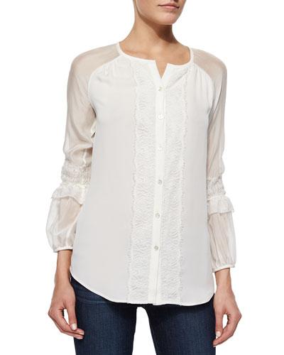 Taylor Lace-trim Mixed-media Blouse, Ivory