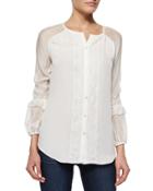 Taylor Lace-trim Mixed-media Blouse, Ivory