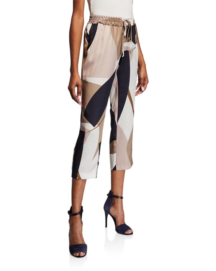 Corey Printed Cropped Drawstring Pants, Blush