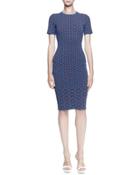 Short-sleeve Embossed Knee-length Dress