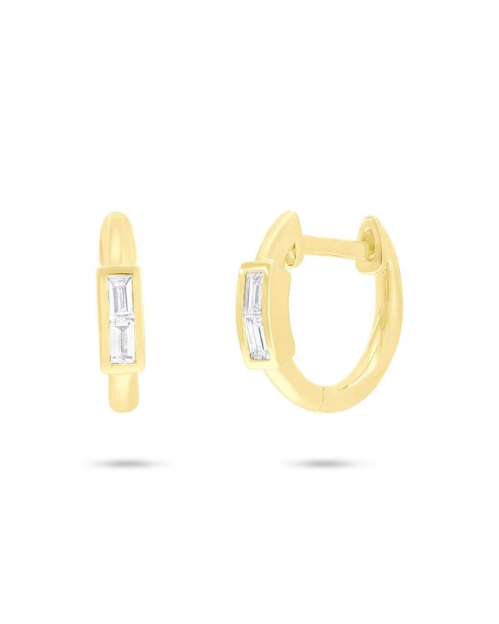 14k Diamond Baguette Huggie Earrings