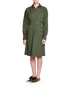 Long-sleeve Belted Shirtdress, Army