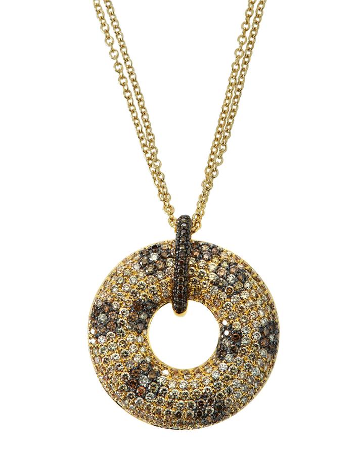 18k Gold Pendant Necklace W/ Diamond Flowers