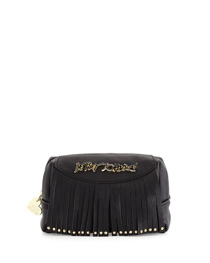 Betsey Johnson On The Fringe Faux-leather Cosmetic Bag, Black