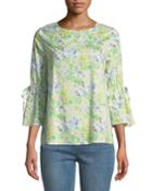 Floral Bell-sleeve Cotton Blouse