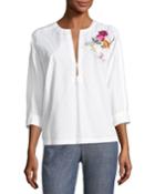 Exotic Bloom Embroidered Poplin Top