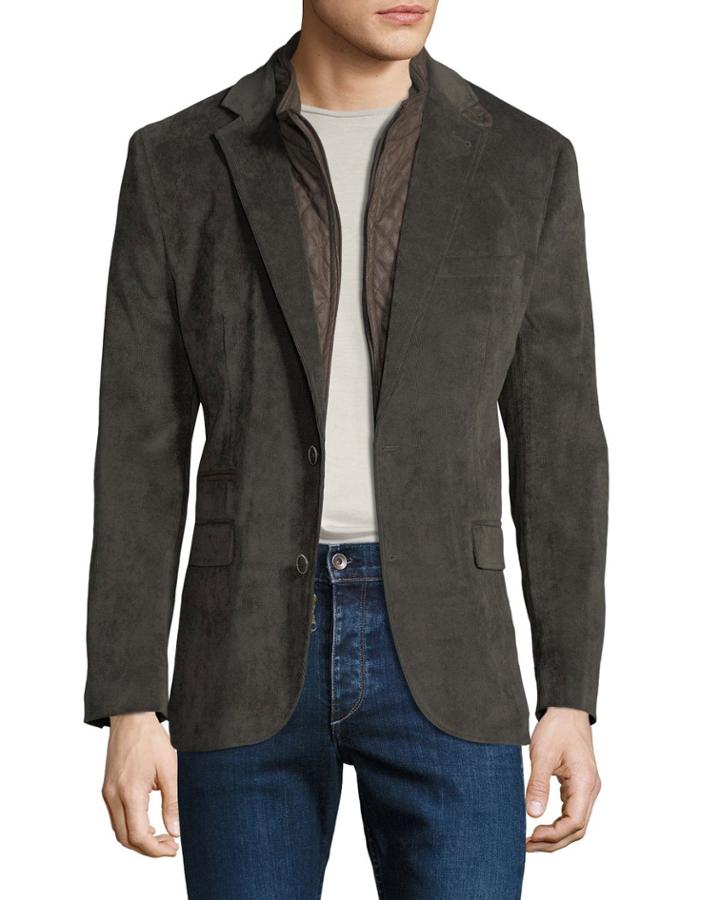 Men's Huston Blazer With Faux Suede Bib, Green