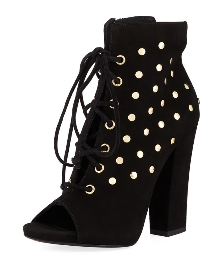 Flat-studded Suede Peep-toe Booties